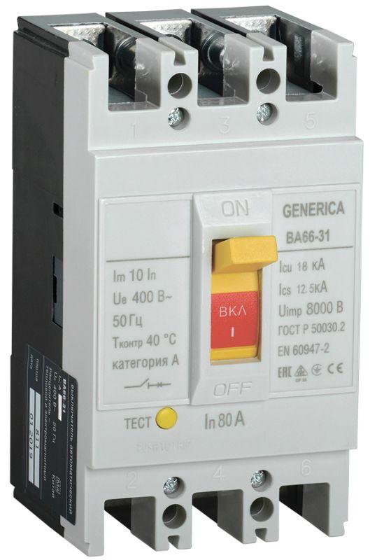 Автоматический выключатель IEK 3п 80А 18кА ВА66-31 GENERICA  SAV10-3-0080-G