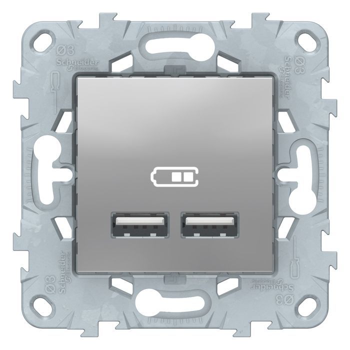 Розетка 2xUSB Schneider Electric UNICA NEW, скрытый монтаж, алюминий, NU541830