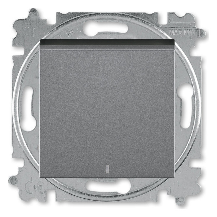 Выключатель одноклавишный кнопочный ABB LEVIT с подсветкой, сталь // дымчатый черный, 2CHH599147A6069