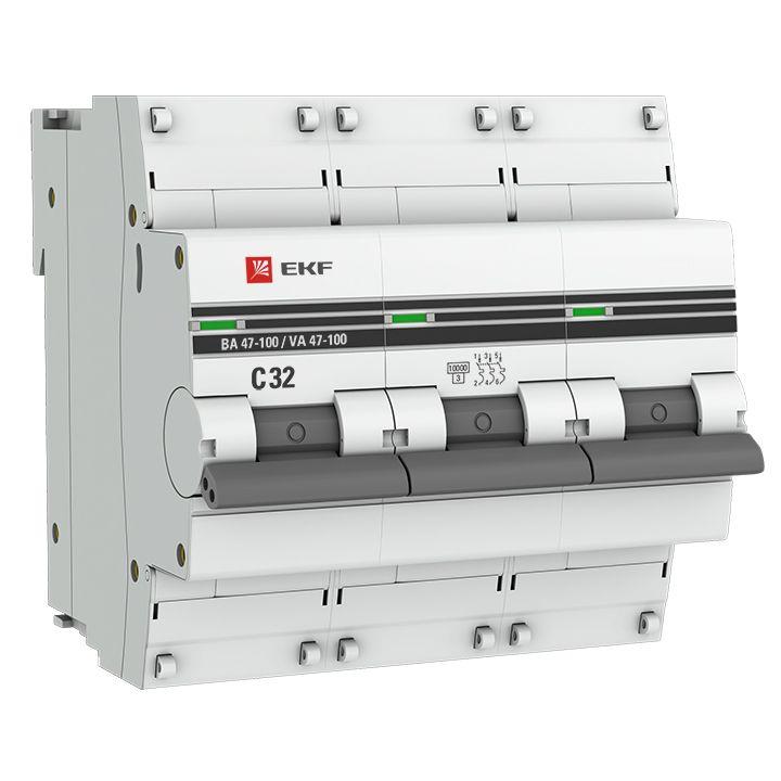 Автоматический выключатель EKF 3п C 32А 10кА ВА 47-100 PROxima  mcb47100-3-32C-pro