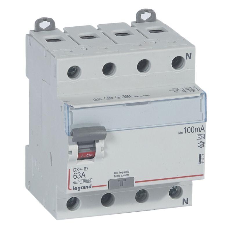 Выключатель дифференциального тока (УЗО) 4п 63А 100мА тип A DX3 N справа Leg 411771