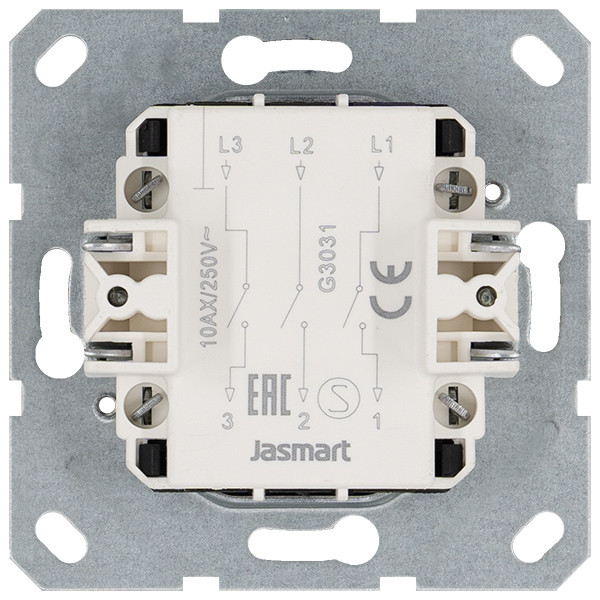Jasmart Выключатель трехклавишный 10A 250V~ с накладкой, цвет Антрацит