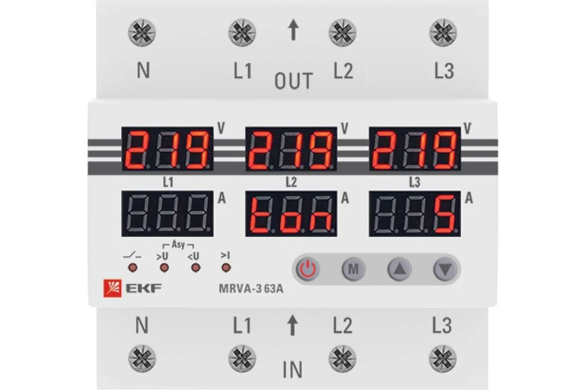 Трехфазное реле напряжения и тока EKF с дисплеем MRVA-3, 63A MRVA-3-63A