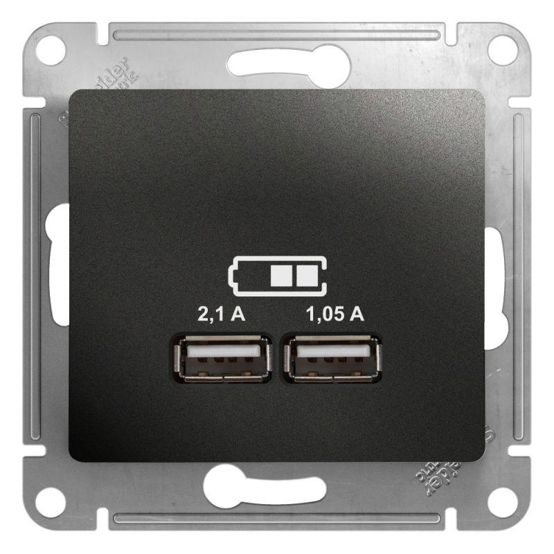 Розетка USB 2-м СП Glossa тип A+A 5В/2100мА 2х5В/1050мА механизм антрацит SE GSL000733