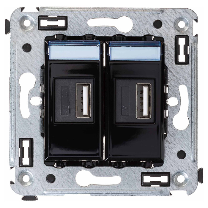 Зарядное устройство USB DKC AVANTI, скрытый монтаж, со шторками, черный квадрат, 4402543