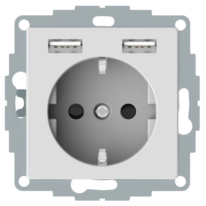 Розетка с 2xUSB Schneider Electric AQUAIN, скрытый монтаж, с заземлением, активно-белый, MTN2366-0325