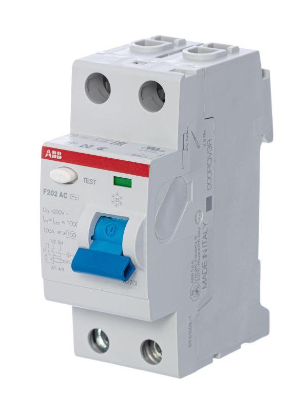 Выключатель дифференциального тока (УЗО) ABB 2п 63А 100мА тип AC F202 .