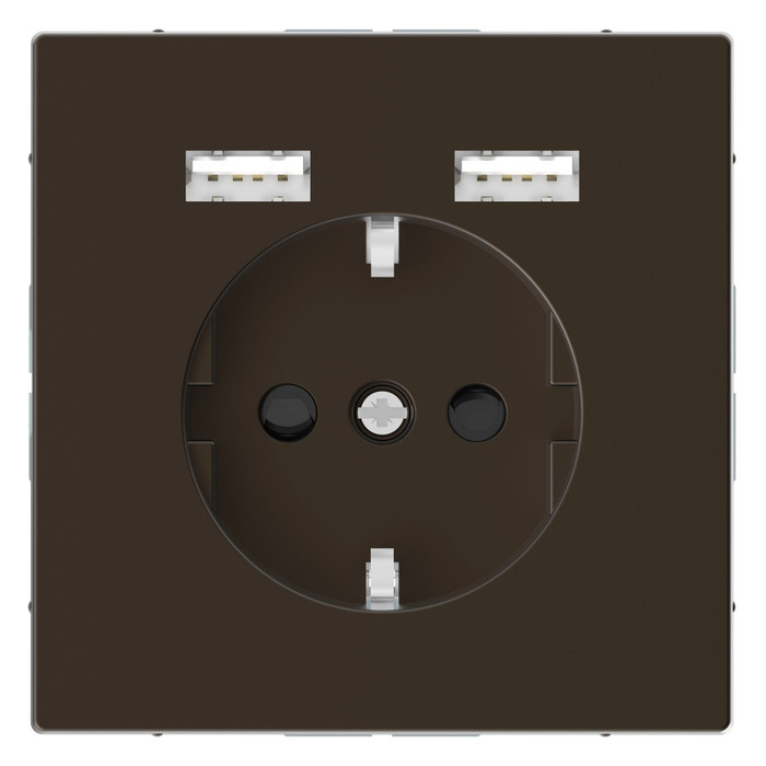 Розетка с 2xUSB Schneider Electric MERTEN D-LIFE, скрытый монтаж, с заземлением, мокко, MTN2366-6052