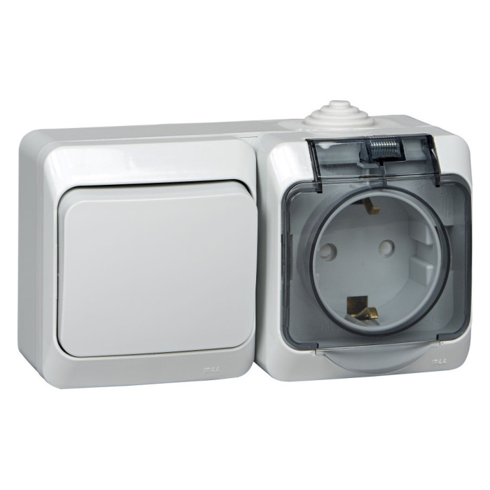 Блок розетка + переключатель Schneider Electric ЭТЮД, серый, BPA16-246C
