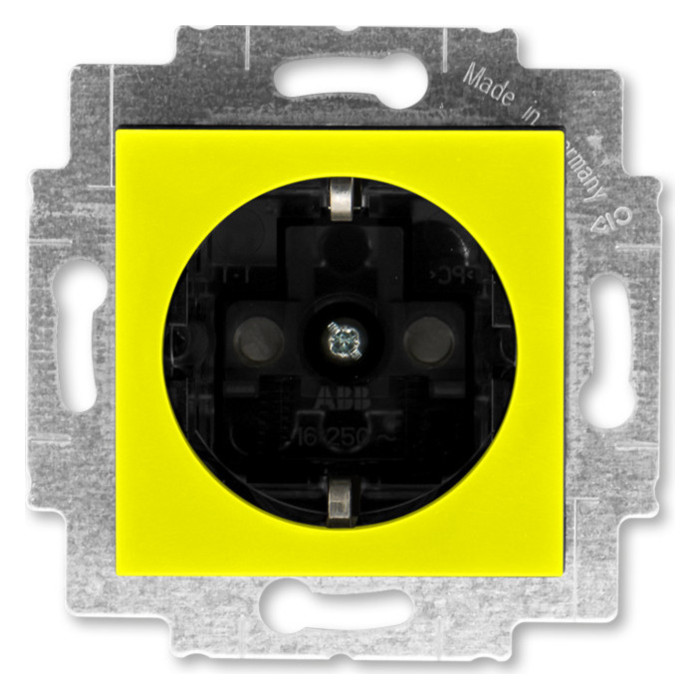 Розетка ABB LEVIT,  со шторками, желтый // дымчатый черный, 2CHH203457A6064