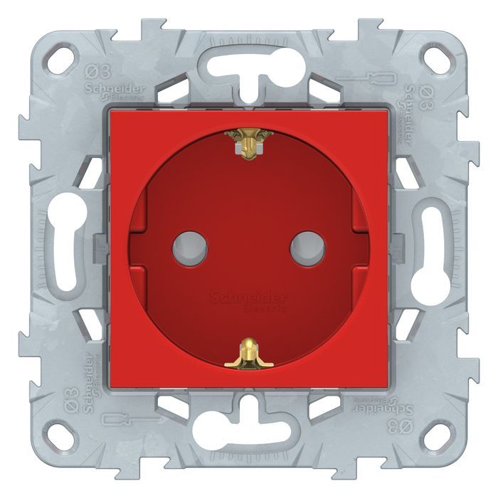Розетка Schneider Electric UNICA NEW, скрытый монтаж, с заземлением, со шторками, красный, NU503703