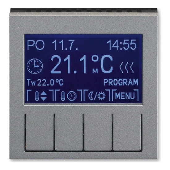 Терморегулятор универсальный программируемый ABB LEVIT, с дисплеем, сталь // дымчатый черный, 2CHH911031A4069