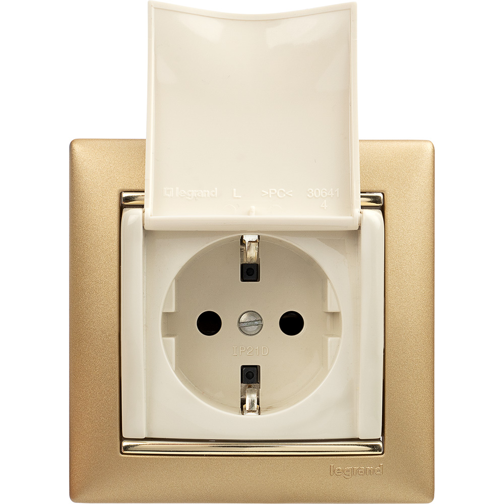 Механизм розетки 1-м СП Valena 16А IP21 2P+E с заземл. защ. шторки с крышкой на винтах сл. кость Leg 774322