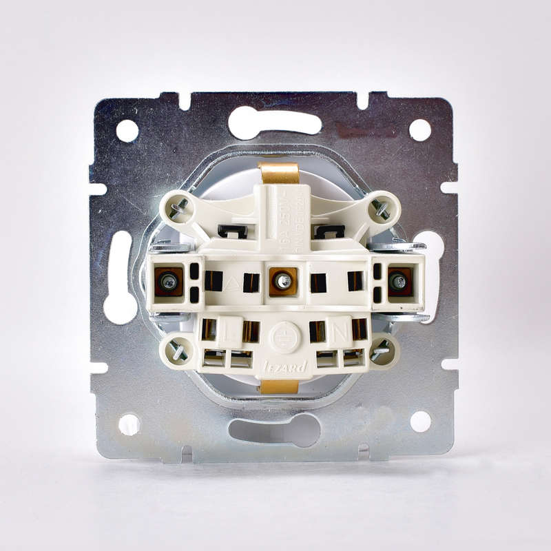 Розетка  Karina с заземлением  термопласт жемчуж./белый перламутр. LEZARD 707-3088-123B