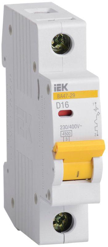 Выключатель автоматический модульный 1п D 16А 4.5кА ВА47-29 IEK MVA20-1-016-D