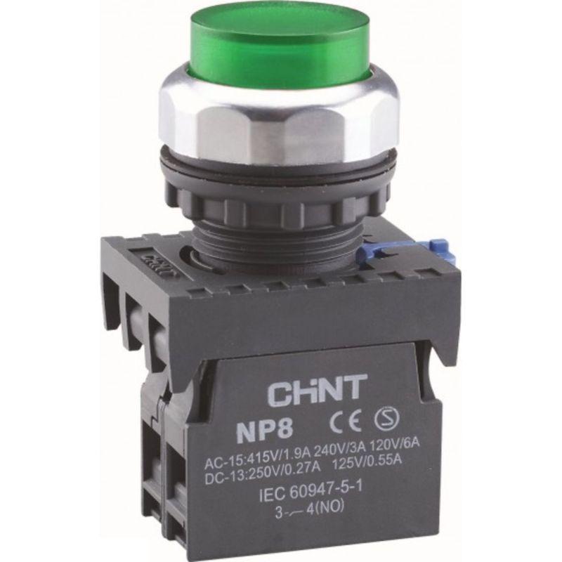 Кнопка управления NP8-10GND/3 1НО зел. AC 110В-220В(LED) IP65 (R) CHINT 667310