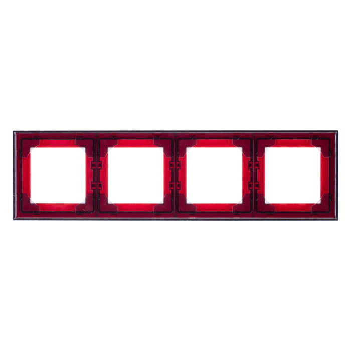 Рамка 4 поста ABB LEVIT, красный // дымчатый черный, 2CHH015040A6065