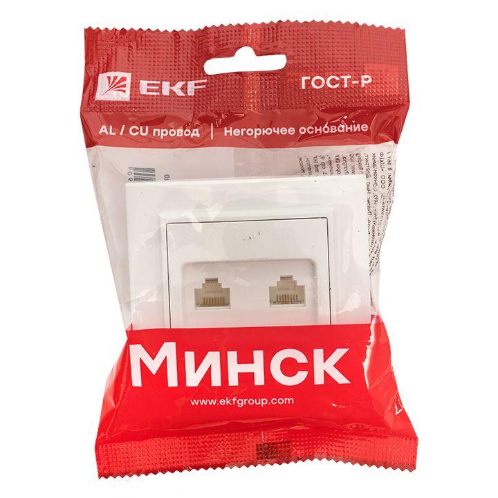 Розетка компьютерная + телефонная 2-м СП Минск RJ45 + Phone бел. Basic EKF ERK00-135-10