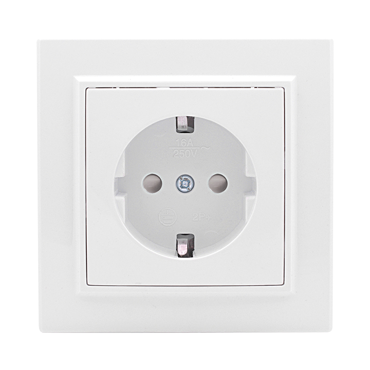 Розетка Минск одноместная СП с заземлением 16А белая защитные шторки