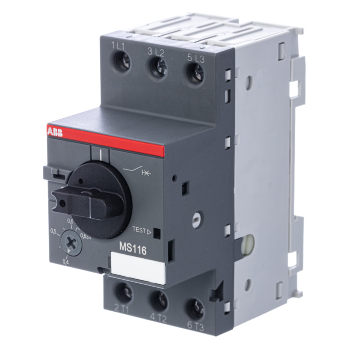 Силовой автомат для защиты двигателя ABB MS116 0.63А 3P, термомагнитный расцепитель, 1SAM250000R1004