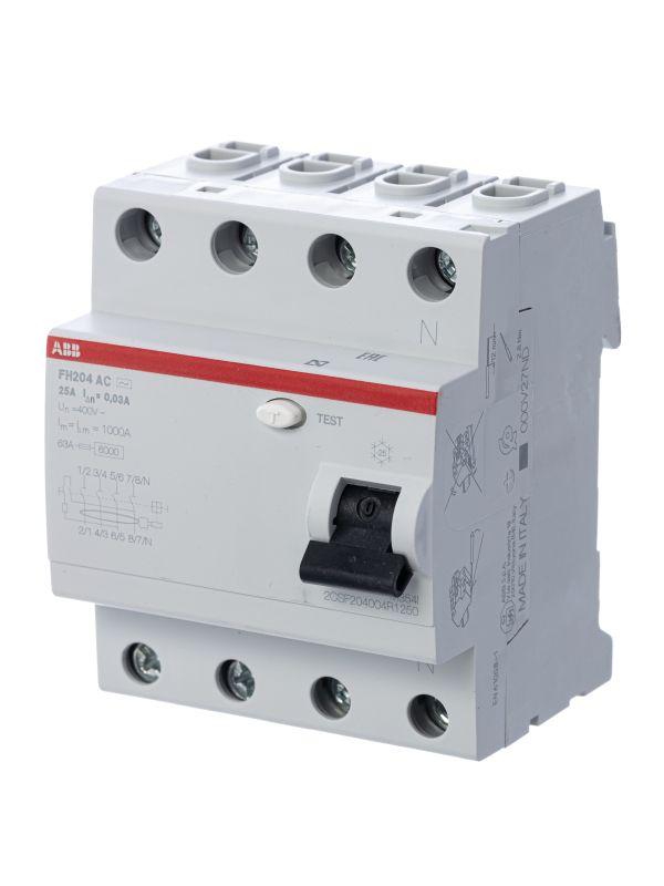 Выключатель дифференциального тока (УЗО) ABB 4п 25А 30мА тип AC FH204  2CSF204004R1250