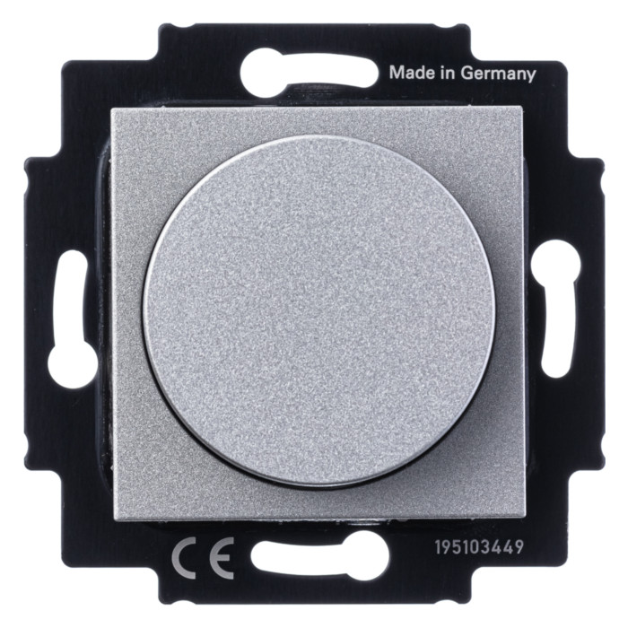 Светорегулятор поворотно-нажимной ABB LEVIT, 600 Вт, серебро // дымчатый черный, 2CHH942247A6070