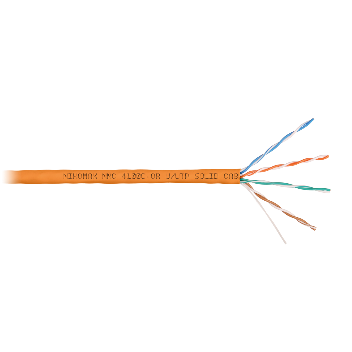 Кабель U/UTP 4 пары, Кат.5e (Класс D), тест по ISO/IEC, 100МГц, одножильный, BC (чистая медь), 24AWG (0,51мм), полимерный материал нг(А)-HF, внутренний, оранжевый, 305м
