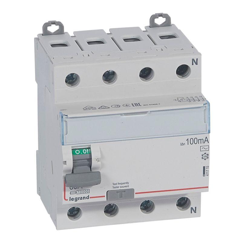 Выключатель дифференциального тока (УЗО) 4п 80А 100мА тип AC DX3 N справа Leg 411715