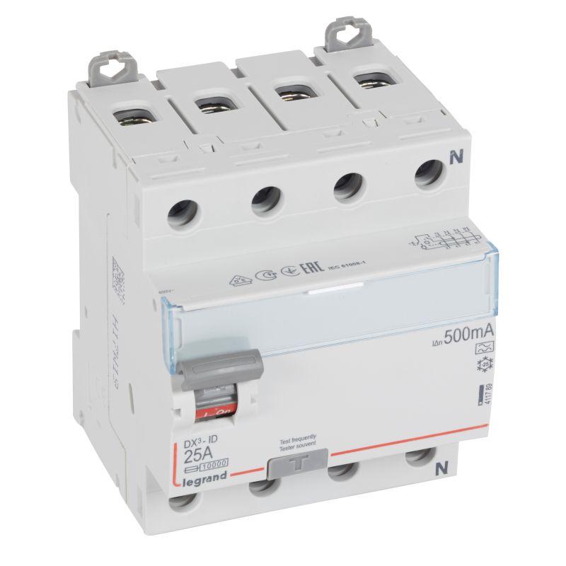 Выключатель дифференциального тока (УЗО) 4п 25А 500мА тип A DX3 N справа Leg 411789