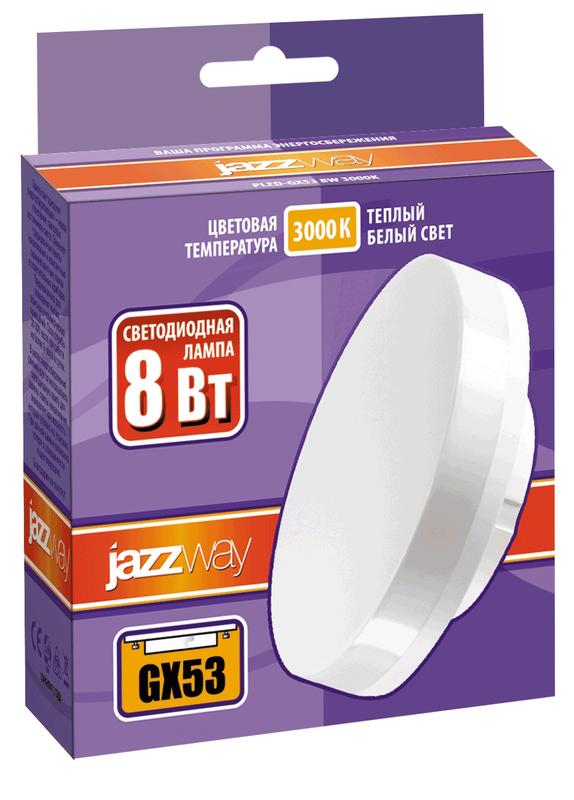 Лампа светодиодная PLED-GX53 8Вт таблетка матовая 3000К тепл. бел. GX53 640лм 230В JazzWay 2855374