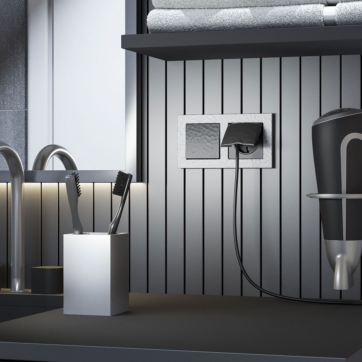 Розетка влагозащ. с зазем. с защит. крышкой и шторками черный W1271208