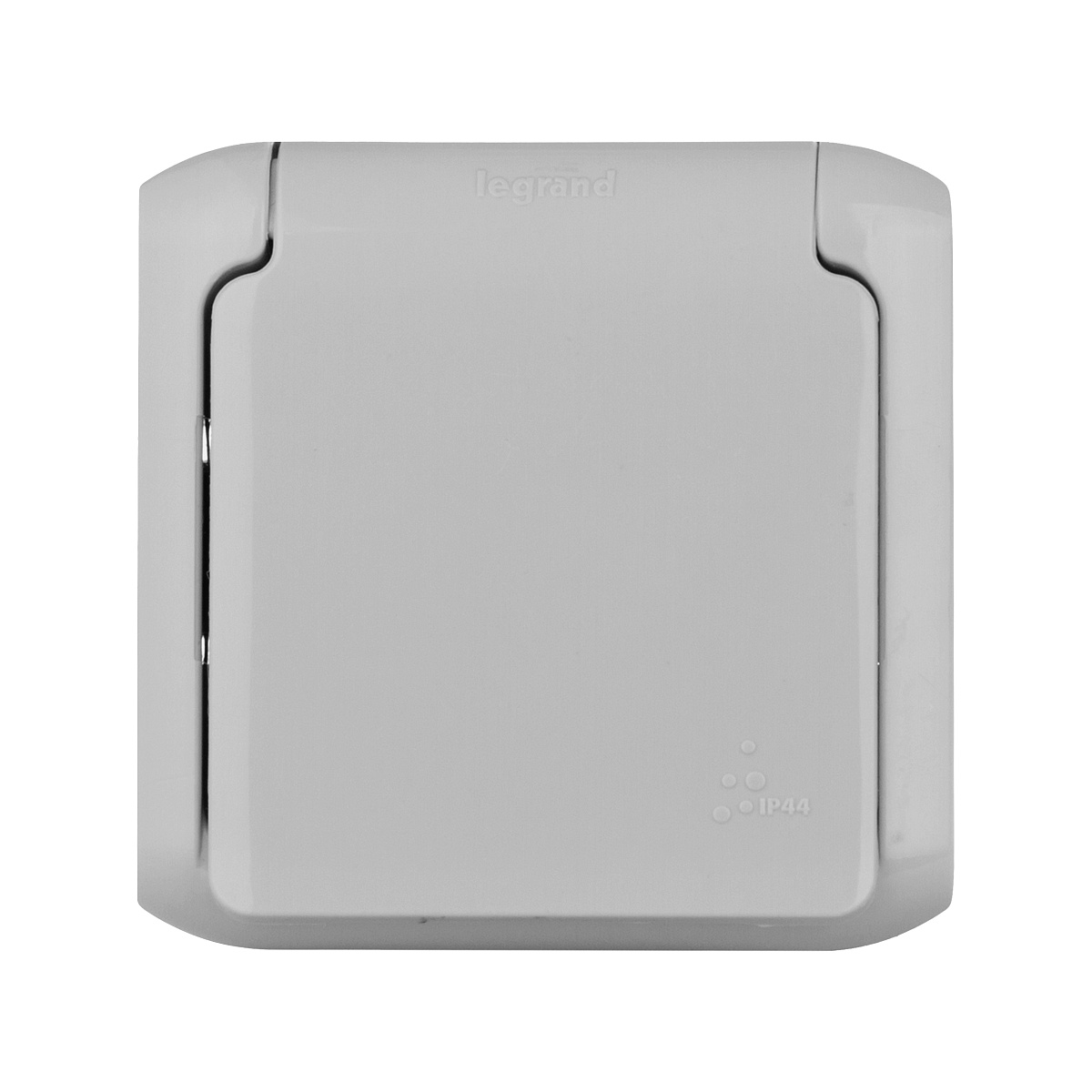 Розетка 1-м ОП Quteo 16А IP44 250В 2P+E с заземл. защ. шторки с крышкой сер. Leg 782351