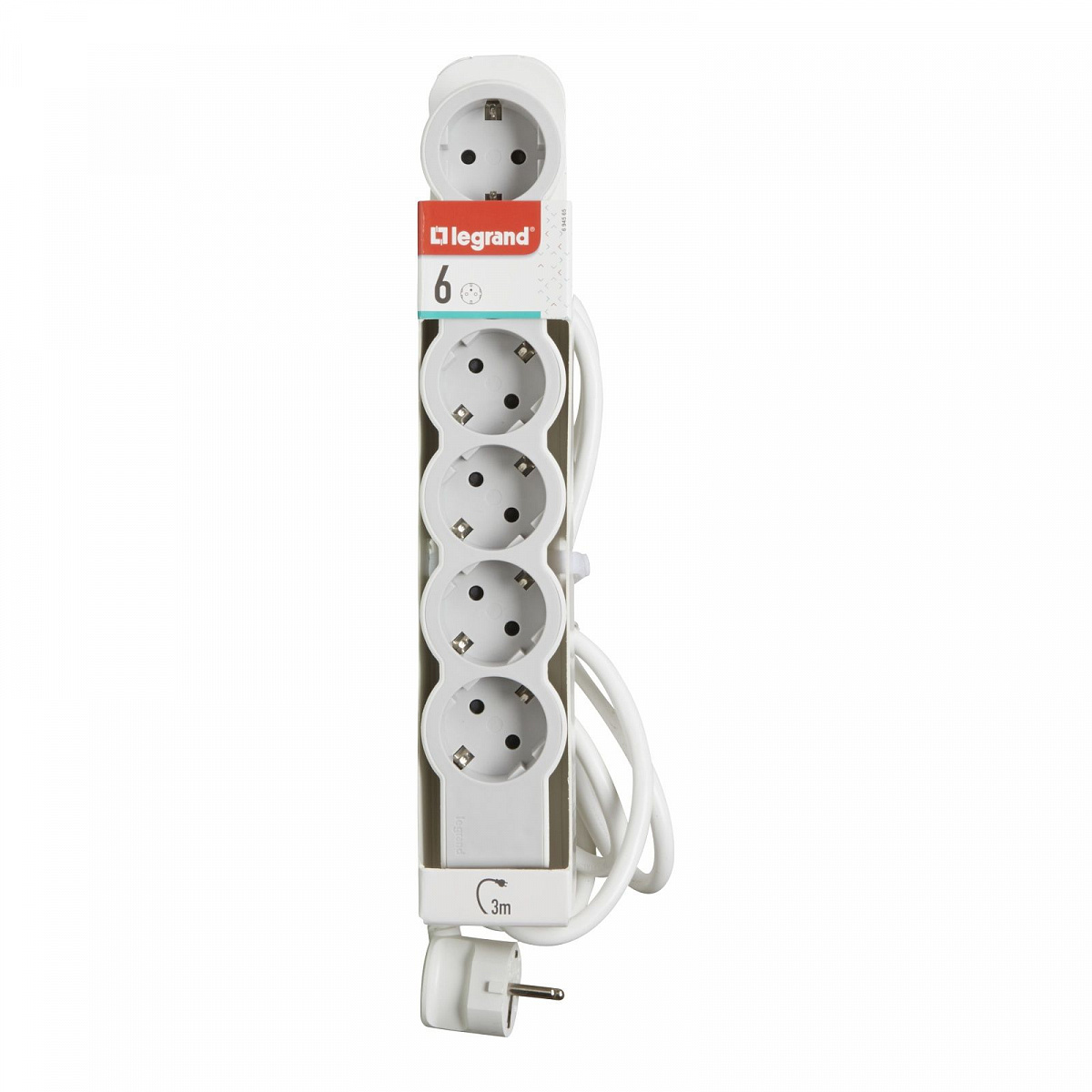 Удлинитель с заземлением Legrand 6 розеток с кабелем 3 м., цвет: бело-серый