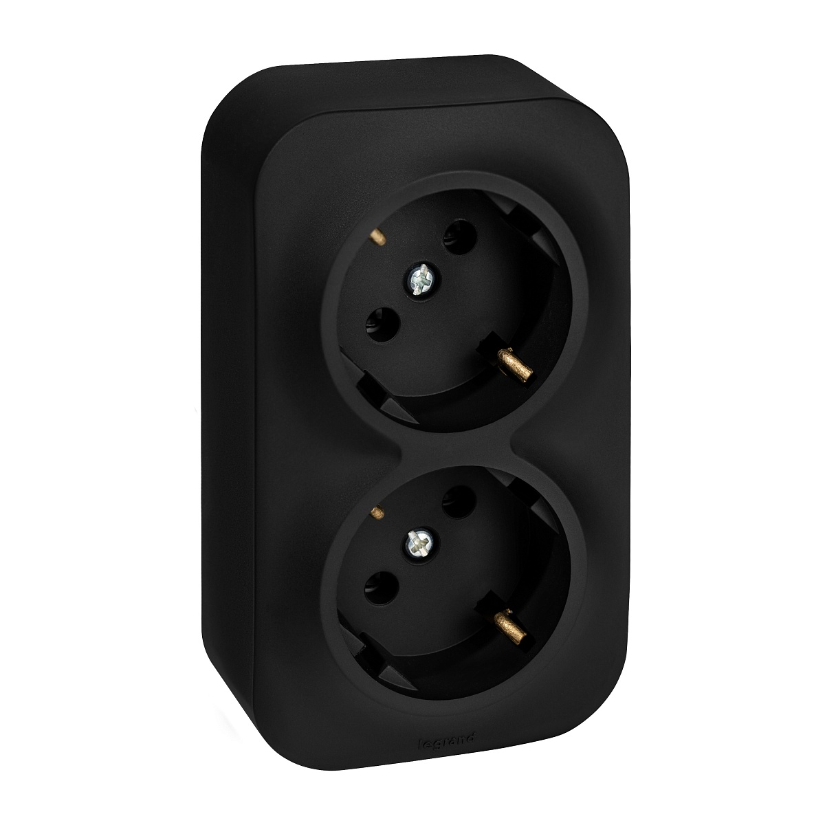 Legrand Quteo IP20 Чёрный матовый Розеточный блок двойной с заземлением предварительным подключением без шторок 16А 250В винтовые зажимы накладной мон
