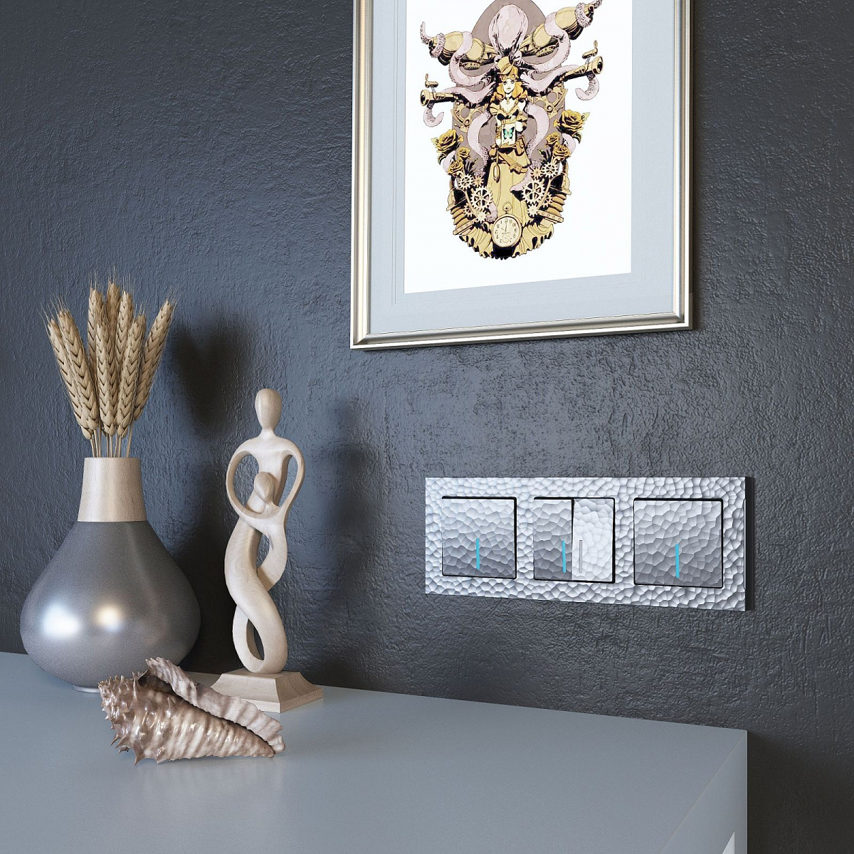 Рамка из поликарбоната на 3 поста Hammer серебряный W0032406