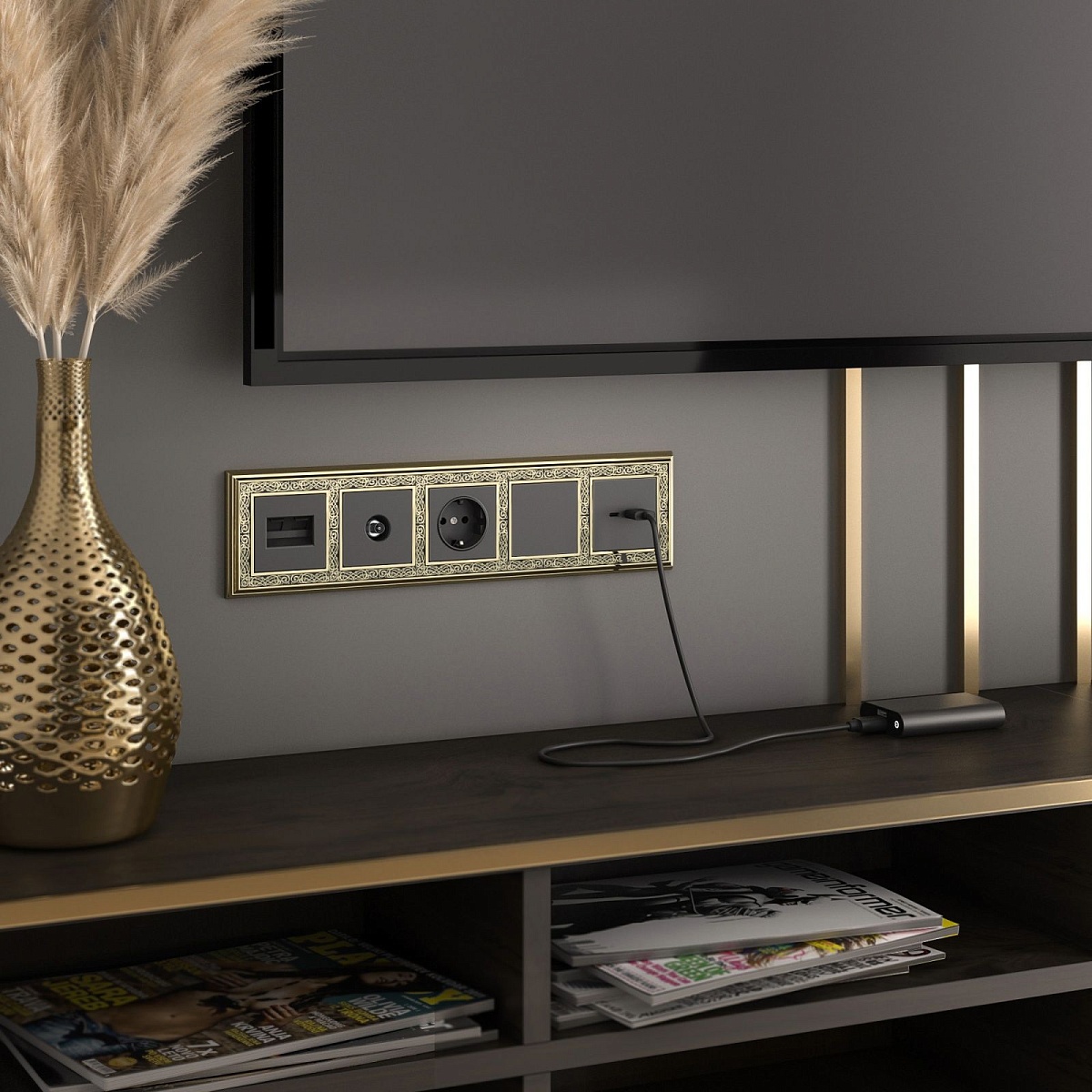 Розетка USB тип A+С (черный матовый) W1171808