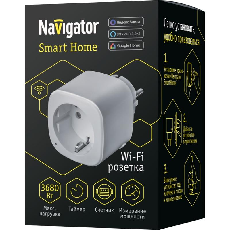 Адаптер-переходник 16А 14 555 Smart Home NSH-ST-01-WiFi "Умная розетка" с управлением по WI-FI бел. NAVIGATOR 14555